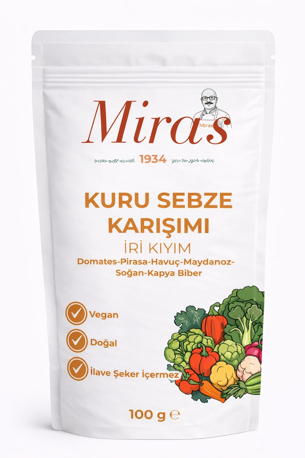 Miras 1934 Karışık Sebze Kurusu, iri kıyım, 100 g ambalajı