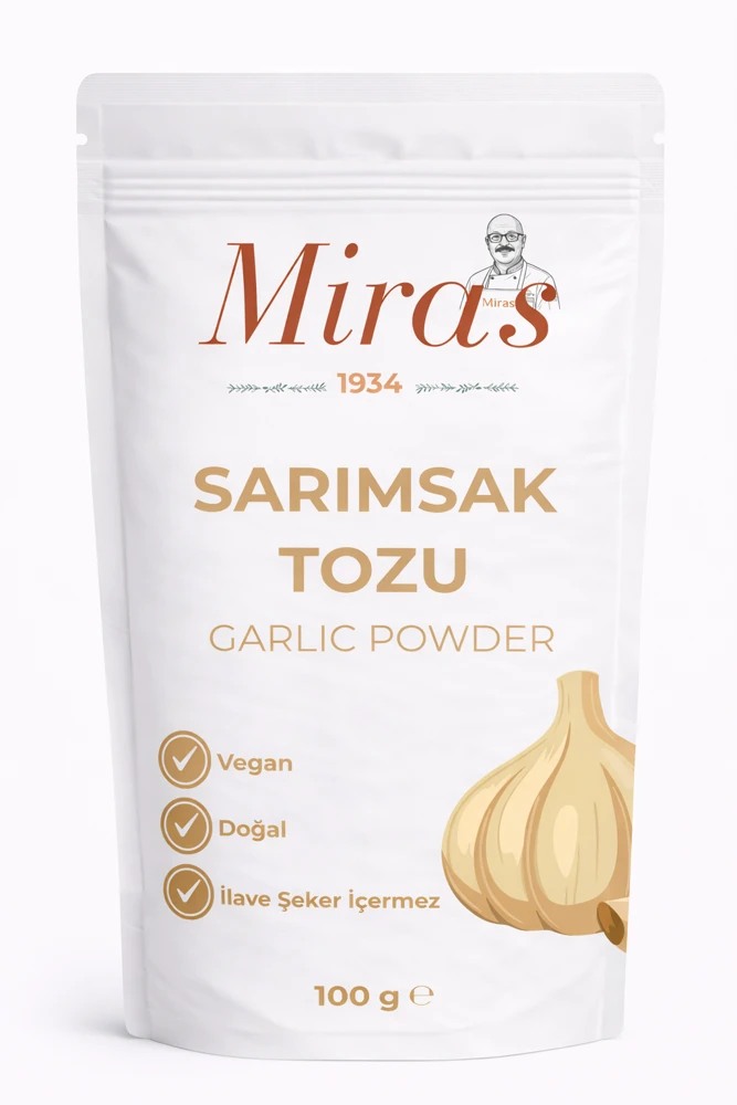 Miras 1934 Sarımsak Tozu ambalajı